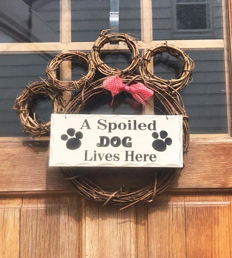 Attraction Design Wood Dog Lover Sign - Hanging Pet Decor Plaque With Saying 'A Spoiled Dog Lives Here' - Decorative Wall Art Puppy Gift 4x10in - Image 3